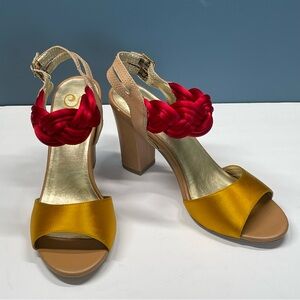 Seychelles Sandals Size 7 Fancy Party Shoes Red & Gold‎